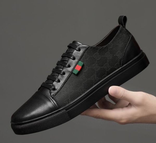 

fashion designer men genuine leather classical print lace-up shoes luxury flat walking shoe dress party wedding shoes size 38-45, Black