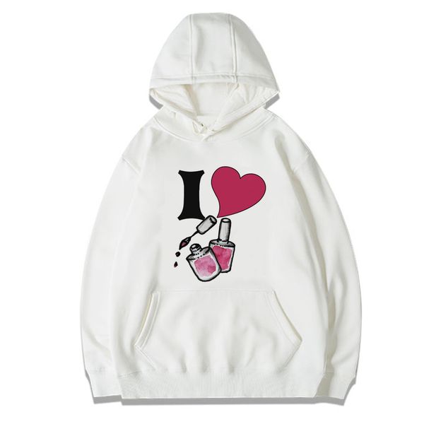 

красочные лаки для ногтей hoodies толстовки женщин зимы с длинным рукавом женский случайный белый хлопковый с капюшоном худи для девочки, Black