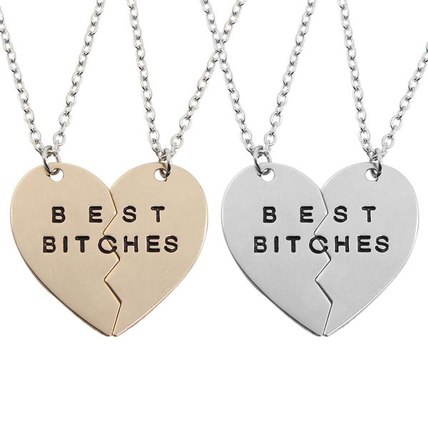 

bitches necklace women 2 pcs broken heart necklace friends bff & pendants collares drop shipping, Silver