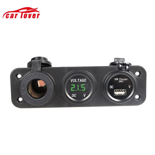 

2018 car charger motorcycle plug dual usb adaptor+12v/24v cigarette lighter socket blue led +digital voltmeter mobile phone