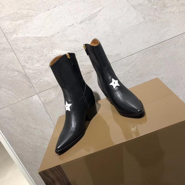 

2019 woman ladies lady star low heel belt pointed toe ankle boots booties, Black