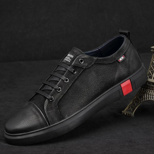 

fashion men shoes outdoor luxury classic men genuine leather shoes oxfords lace up waterproof casual footwear sneakers, Black