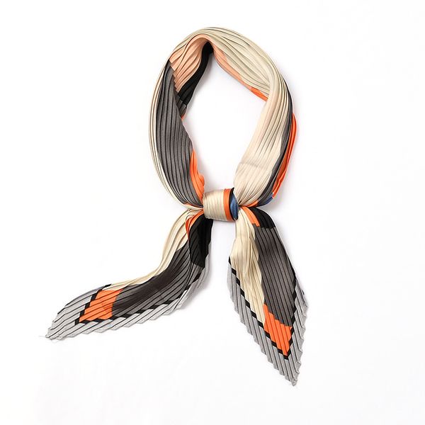 

fashion scarve square crinkle silk scarf women color strip crumple neck wear pleated girl handkerchief orange, Blue;gray