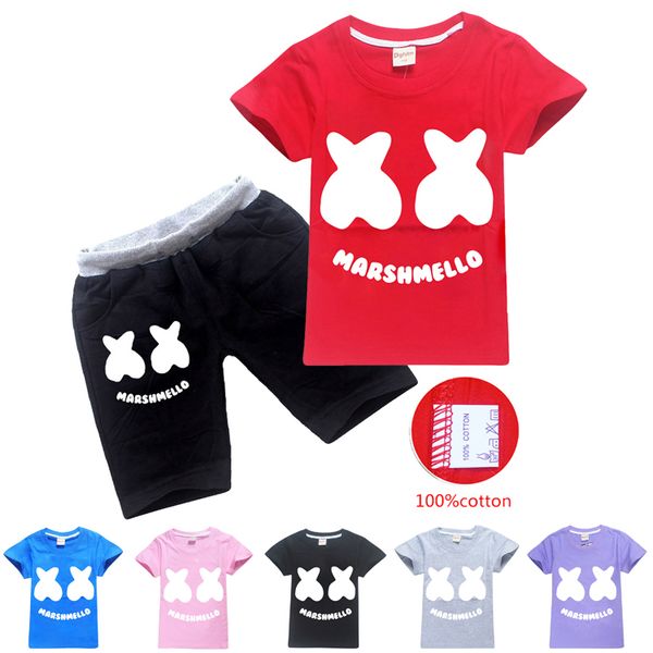 

dj marshmello printed kids clothing sets 100% cotton 6-14y boys girls t shirt + pants 2 piece sets kids designer clothes ss74, White