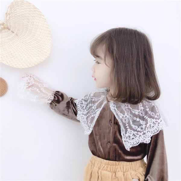 

autumn girls blouses lace collar baby girls shirts princess toddler kids velevt shirts long sleeve children clothes, White;black