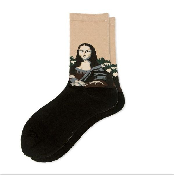 

fashion mens designer socks with character oil painting luxury mens socks with many color autumn warm brand mid-calf length socks clothing, Black