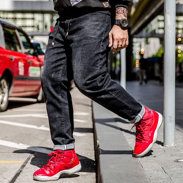 

european style black denim trousers pants 2019 spring fashion design new men's casual slim cuffs jeans plus size 30-40 42 44 46, Blue