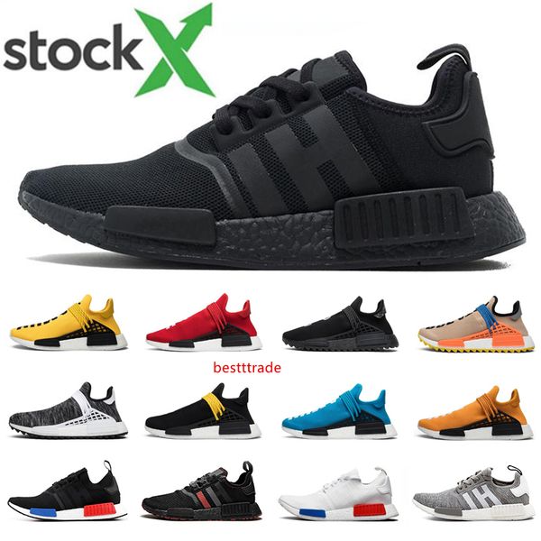

stock x nmd r1 hu human race pharrell williams men women running shoes triple black white nerd yellow mens trainer sports sneakers runner