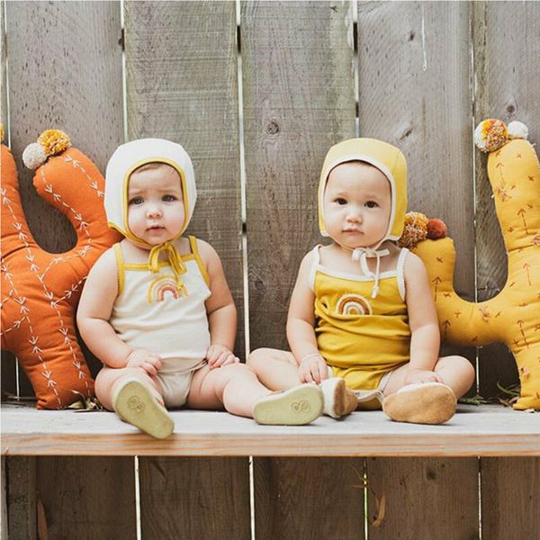 

0-24m newborn baby girls boys rompers rainbow jumpsuit sleeveless cotton clothes summer baby costumes, Blue