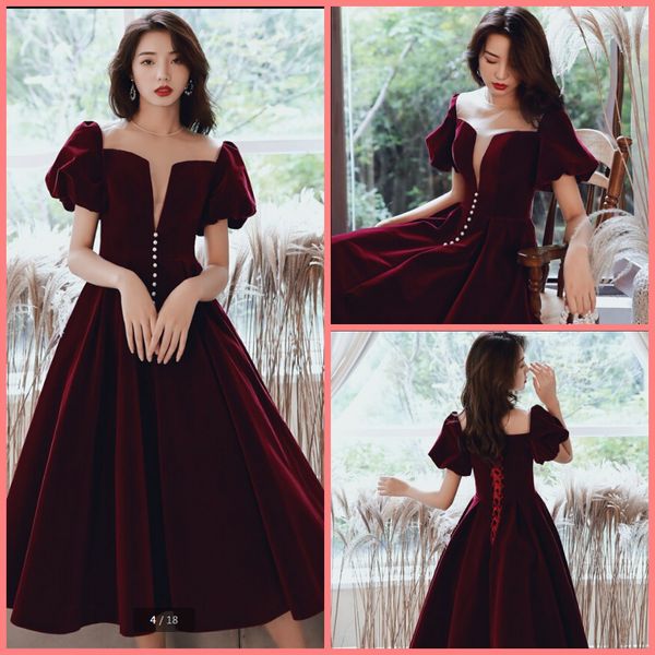 

2019 vestido de festa velvet a line short tea length prom dresses short sleeve simple modest corset cocktail dress prom gowns sale, Black