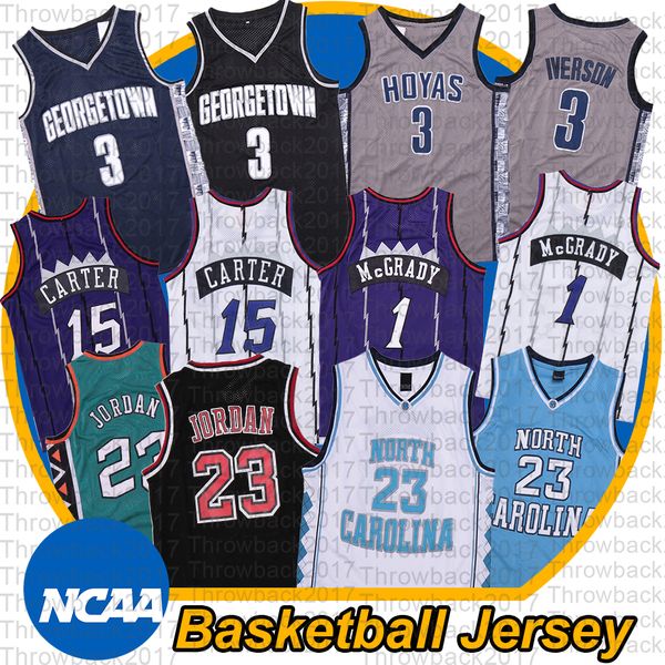 

ncaa north carolina 23 michael jersey 3 allen iverson georgetown 15 vince carter tracy 1 mcgrady basketball jerseys, Black;red