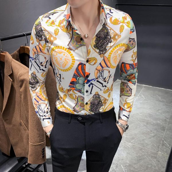 

winter shirts for mens cotton shirts slim fit fancy printed full sleeve mens clothing floral print designer dress, White;black