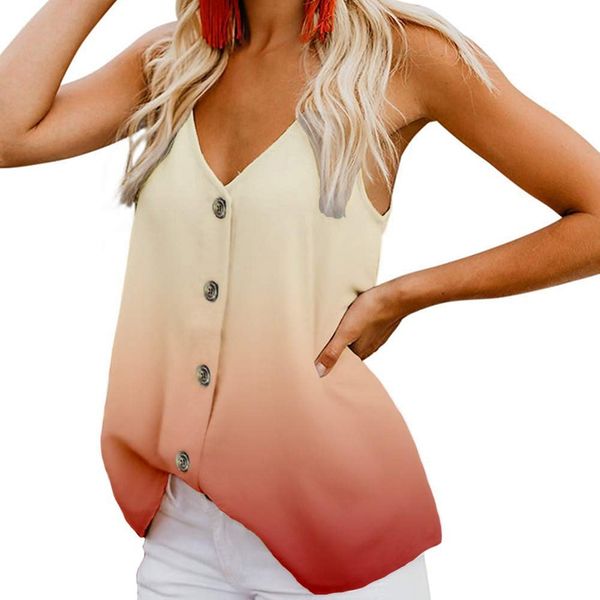 

2020 spring and summer new women's gradient tank v-neck small sling fashion with button small sling camis, White