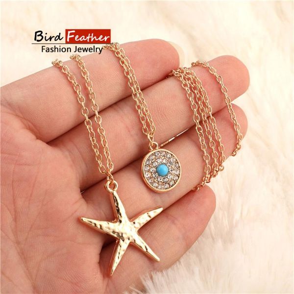 

gold color choker necklace for women 2 layers sea star sequin pendant chain necklaces & pendants velvet chokers fashion jewelry, Golden;silver