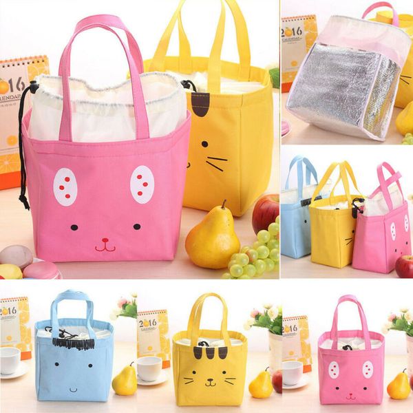 

cartoon rabbit print cute insulated lunch bag cool bag work picnic bags kids food school storage lunchbox, Black;red