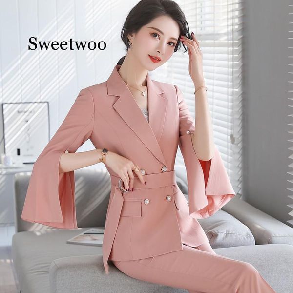 

women 2020 new fashion temperament professional formal blazer and pants office ladies interview work wear, White;black