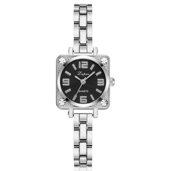 

lvpai square watches women fashion watch 2019 gift rhinestone stainless steel quartz metal watch bracelets montre femme #lr3, Slivery;brown