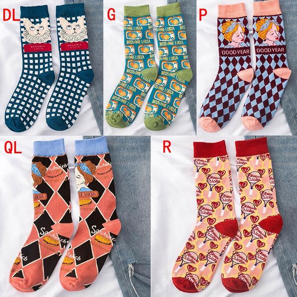 

b in the tube female socks cute cartoon cotton pumpkin tv, Black;white