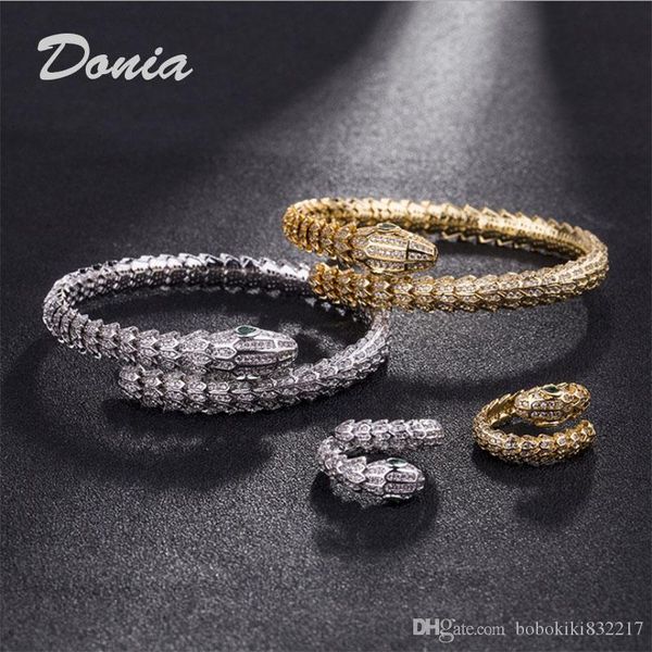 

donia jewelry european and american fashion exaggeration classic fierce animal micro inlaid zirconia bracelet ring set women's bracelet, Black