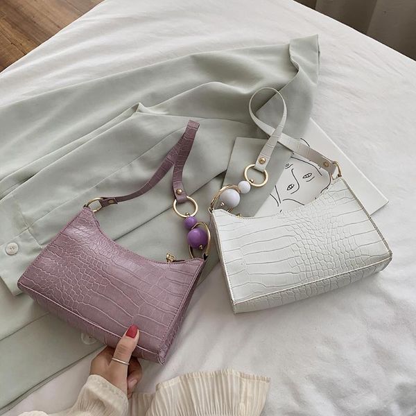 

fashion women beads underarm shoulder bags solid daily totes small handbags 2020 fashion pearl pu leather tote bags