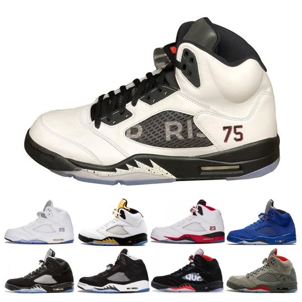 

New Mens 5 5s Basketball Shoes International Flight Blue Suede OG Metallic Black White Cement Fire Red Cheap Sport Sneakers Size 41-47