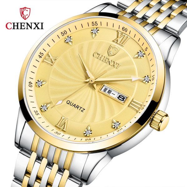 

luxury ladies dual calendar watch men's steel band watch chenxi brand couple watch women 8212 ing, Slivery;brown