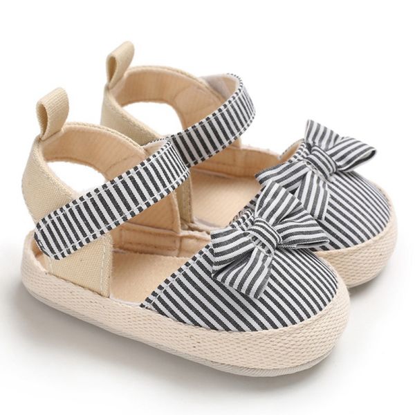 

baby girl breathable stripe pattern anti-slip shoes with bowknot casual sneakers toddler soft soled sandals, Black;red
