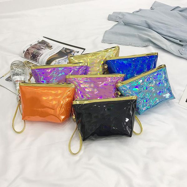 

love hologram laser cosmetic bag make up bags large capacity storage waterproof wash makeup bags portable coin purse multicolor