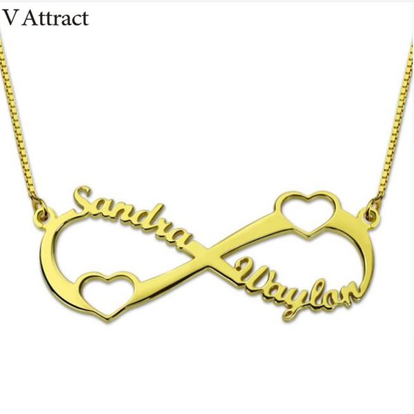 

customized double heart infinity name necklace personalized body jewelry custom nameplate statement necklace bridesmaid gift, Silver