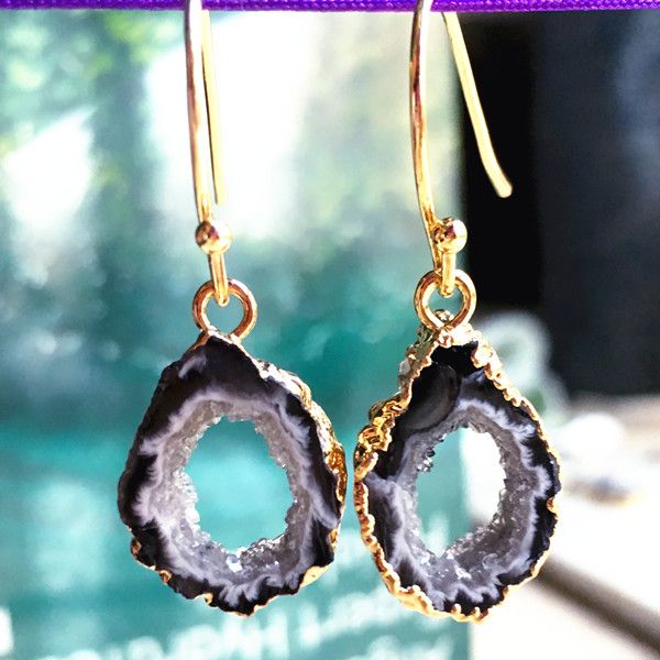 Brown White Real Geode Slice Druzy Gold Plated DIY Necklace Bracelets Connectors