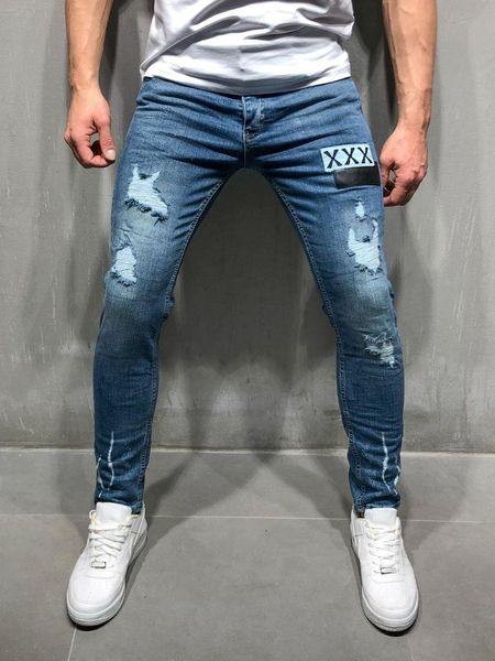

Men Clothes 2019 Hip Hop Skinny Motorcycle Denim Pants Badge embroidered Designer Jeans Mens Casual Men Jeans Trousers