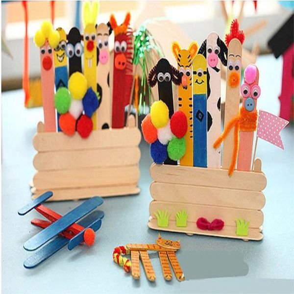 

50 pieces color wood popsicle sticks wooden ice cream sticks diy manual crafts art ice cream lolly cake art tools toys for kids