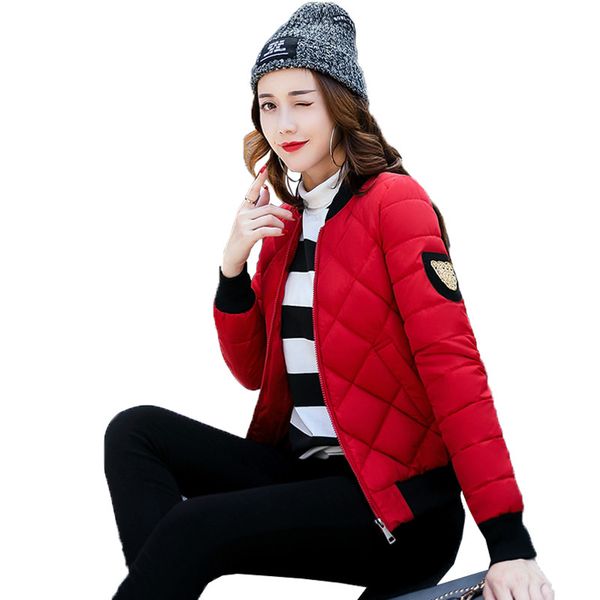 

2017 autumn winter new baseball cotton padded jacket fashion short slim stand collar epaulet casual parkas coat woman, Tan;black