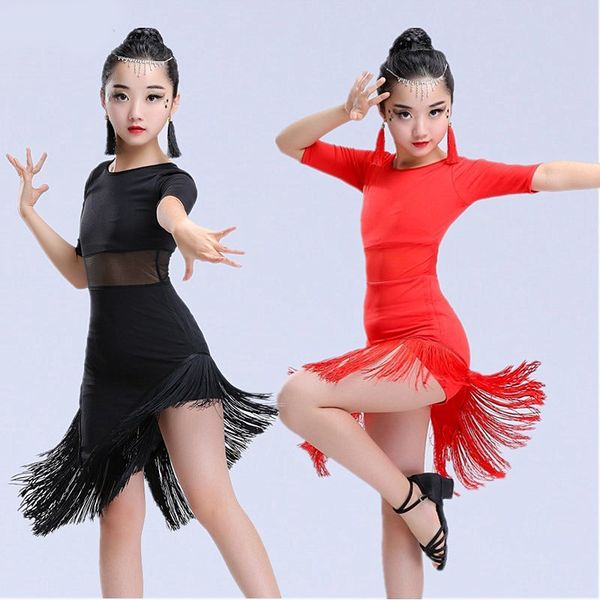 

кисточкой латинской платье танец для девушки fringe salsa tango бальные rumba латинских танцев юбка дети черный красный зеленый dancde костю, Black;red