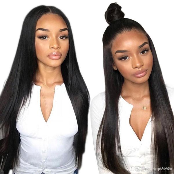 

alibele straight lace front hair wigs 13x4 long short bob swiss lace frontal wig 130 180 density peruvian remy hair wig+wig net, Black
