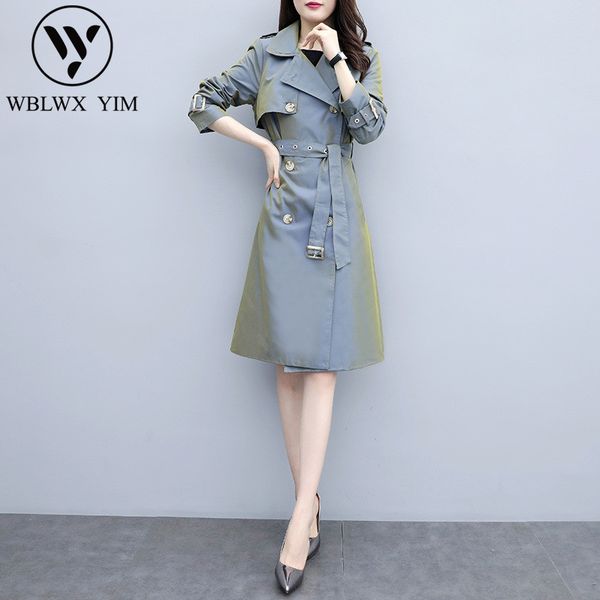 

korean elegant long trench coat women classic double breasted belt trench coat spring autumn fashion slim outerwear, Tan;black