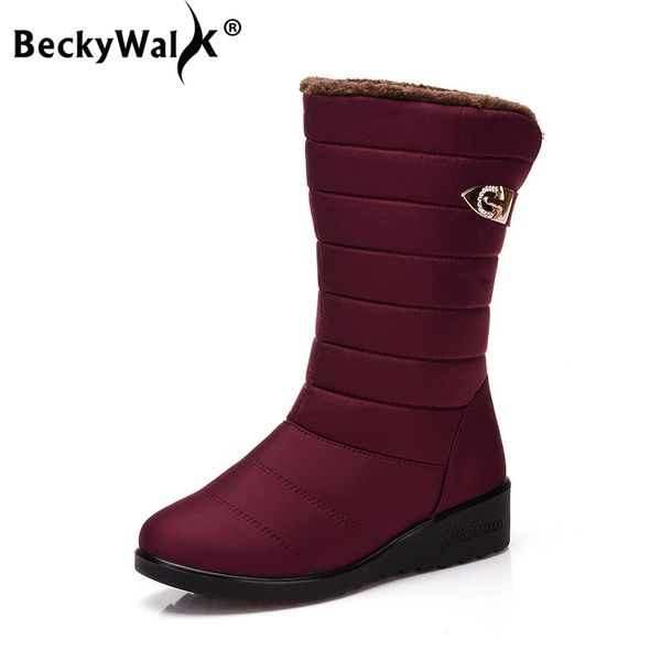 

high boots women thick plush snow boots winter waterproof antislip women's boots warm fur female botas mujer shoes woman wsh3141, Black