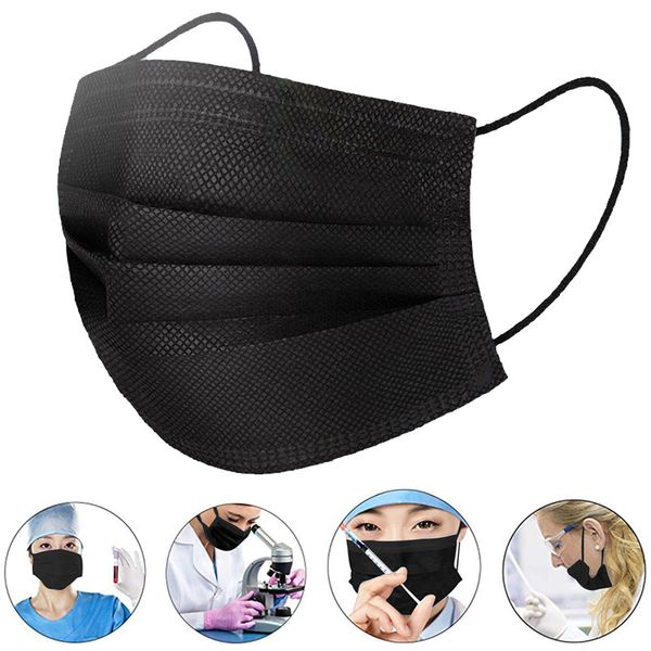 

fast delivery 50pcs disposable black mouth mask 3 layers durable masks non woven fabric anti-dust anti pollution earloops masks