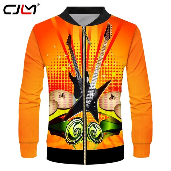 

cjlm 2019 men's casual zip jacket funny doodle style sweatshirt guitar 3d print sportswear, Black;brown