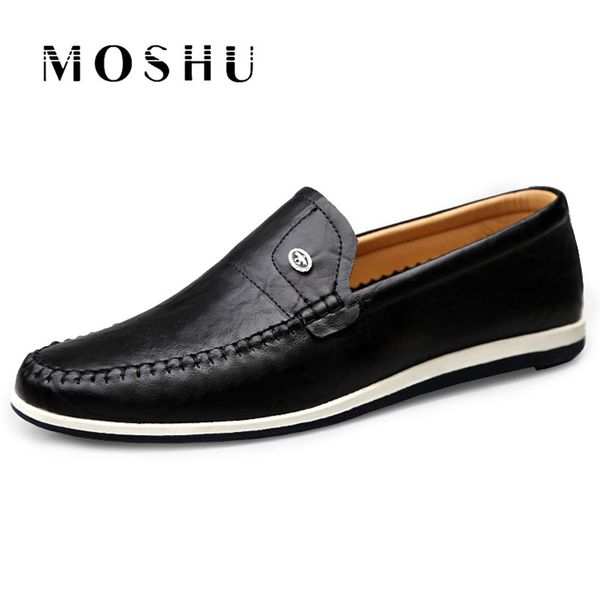 

autumn men genuine leather flat business casual shoes classic official loafers soft moccasins male breathable driving shoes, Black