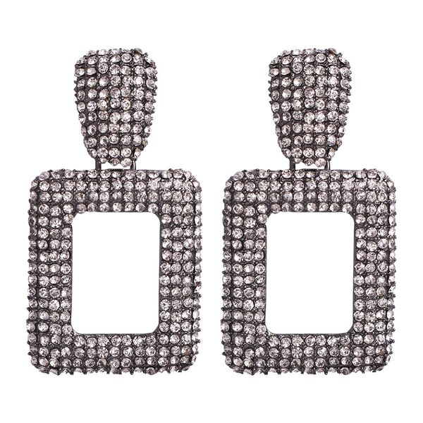 

Fashion luxury designer full diamond rhinestone vintage geometric square box pendant stud earrings jewelry for women black