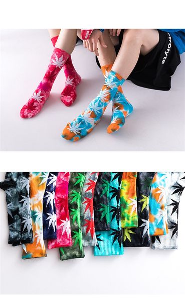 

fashion autumn and winter cotton couple maple leaf socks middle tube tide socks hip hop skateboard socks camouflage personality hemp leaf sp, Pink;yellow