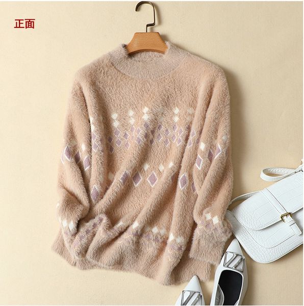 

thickened half-high collar women's autumn and winter new loose outer wear long sleeve sweater f785, White;black