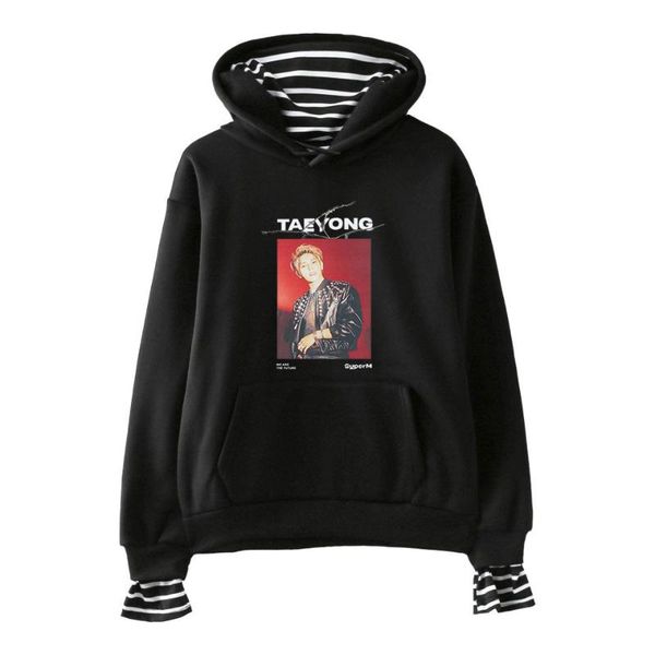 

women's hoodies & sweatshirts arrival women/men superm kpop korean team printed fake two pieces sweatshirt harajuku fashion, Black