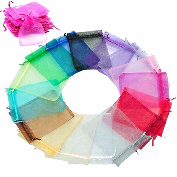 

7x9cm organza gifts bags drawstring jewelry gifts bags multi-color candy jewelry packaging pouch for wedding party christmas favors holder, Pink;blue