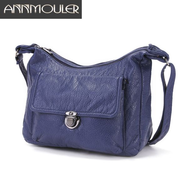 

annmouler new fashion women bag pu leather shoulder bag washed soft crossbody for girls large pockets messenger purse