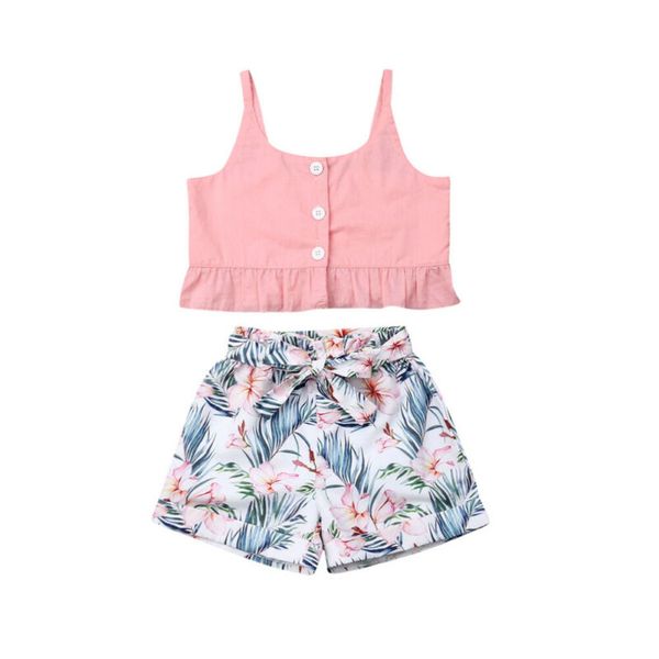 

infant kid baby girl clothes sleeveless vest +flower shorts pants outfit set, White