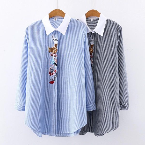 

juay kala blouse women spring and autumn new shirt loose mid-length embroidery pattern shirt women 2020 vadim, White