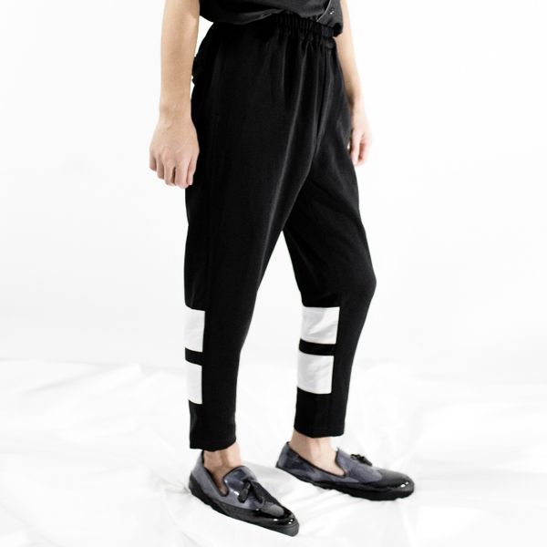 

27-44 2017 men's clothing hair stylist catwalk original fashion elastic waist stitching slim pants costume plus size costumes, Black