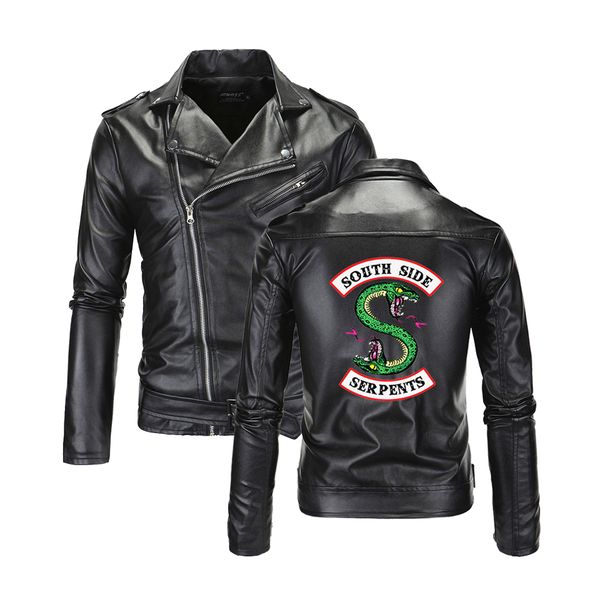 

fashion hip hop bts southside riverdale turn-down collar leather jackets serpents men popular hip hop riverdale streetwear, Black;brown